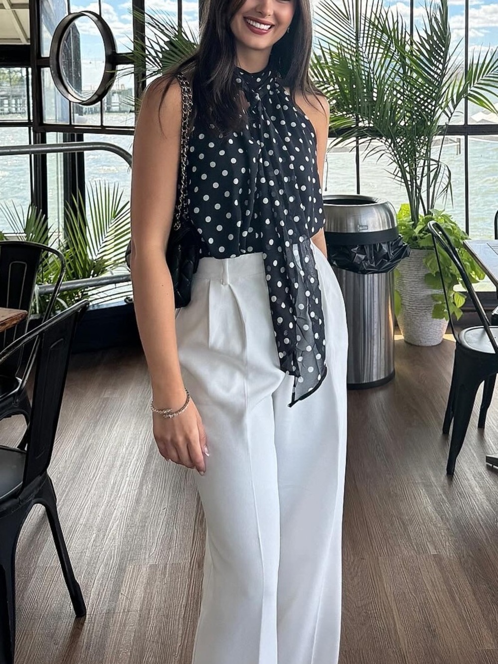 H&M Black and White Polka Dot Halter Camisole